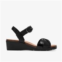 Clarks Womens Kacha Twist Black Leather Wedges Leather Casual