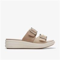 Clarks Womens Drift Buckle Sand Combination Slip Ons,Wedges Synthetic Casual