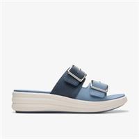 Clarks Womens Drift Buckle Denim Combination Slip Ons,Wedges Synthetic Casual