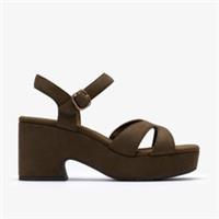 Clarks Womens Nerisa Twist Dark Olive Heeled Sandals Textile Casual