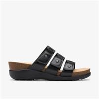 Clarks Womens Calenne Lily Black Leather Slip Ons,Wedges Leather Casual