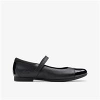 Clarks Girls Scala Gem Kid Black Leather Mary Jane,School Shoes Leather School