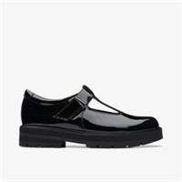 Clarks Girls Prague Brill Youth Black Patent T Bar Shoes,School Shoes Patent