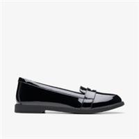Clarks Girls Scala Loafer Youth Black Patent Loafers,School Shoes Patent School