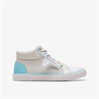 Clarks Girls Foxing Wish Hi Kid Silver Fabric Canvas,High Tops,Lace Up Textile