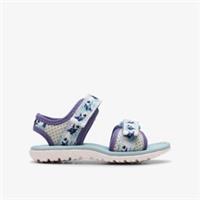 Clarks Girls Surfing Tide Toddler Silver Flat Sandals,Riptape Textile Casual