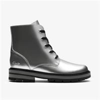 Clarks Girls Prague Hill Kid Silver Metallic Ankle Boots,Lace Up Patent Casual