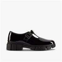Clarks Girls Evyn Bar Youth Black Patent T Bar Shoes,School Shoes Patent School