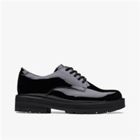 Clarks Girls Prague Lace Youth Black Patent Brogues,School Shoes Patent School