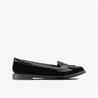 Clarks Girls Scala Bright Kid Black Patent Loafers,School Shoes Patent School