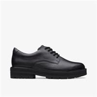 Clarks Girls Prague Lace Youth Black Leather Brogues,School Shoes Leather School