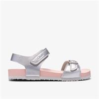 Clarks Girls Bali Free Kid Silver Flat Sandals Synthetic Casual