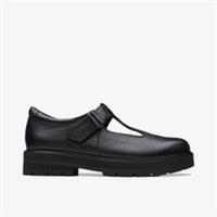 Clarks Girls Prague Brill Youth Black Leather T Bar Shoes,School Shoes Leather