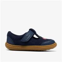 Clarks Girls Flash Ruby Toddler Navy Leather T Bar Shoes,Riptape Leather Casual