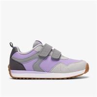 Clarks Girls Dyrham Dash Kid Lilac Combination Trainers,Riptape Suede Casual