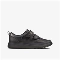 Clarks Boys Scape Flare Kid Black Leather Riptape,School Shoes Leather School