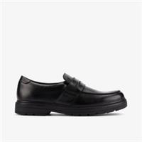 Clarks Boys Loxham Craft Youth Black Leather Loafers,Slip Ons,School Shoes