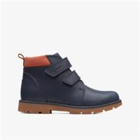 Clarks Boys Heath Strap Kid Navy Ankle Boots,Riptape Leather Casual