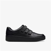 Clarks Boys Tor Cup Youth Black Leather Riptape,School Shoes Leather School