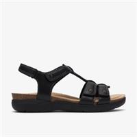 Clarks Womens April Cove Black Leather Flat Sandals Leather Casual