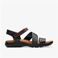 Clarks Womens Kitly Way Black Leather Flat Sandals Leather Casual