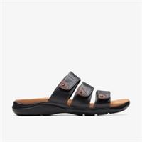 Clarks Womens Kitly Walk Black Slip Ons,Flat Sandals Leather Casual