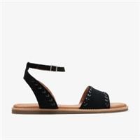 Clarks Womens Maritime May Black Suede Flat Sandals Suede Casual