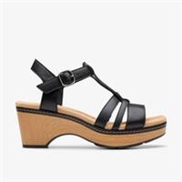 Clarks Womens Seannah Madi Black Leather Wedges Leather Casual
