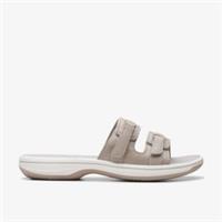 Clarks Womens Brinkley Piper Light Taupe Slip Ons,Flat Sandals,Sliders Synthetic