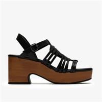 Clarks Womens Nerisa May Black Leather Heeled Sandals Leather Casual