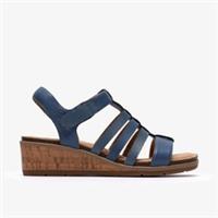 Clarks Womens Kacha Step Denim Blue Leather Wedges Leather Casual