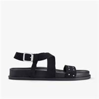 Clarks Womens Zarlea Strap Black Flat Sandals Leather Casual
