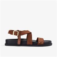 Clarks Womens Zarlea Strap Tan Flat Sandals Suede Casual