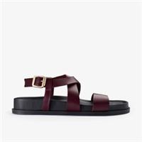 Clarks Womens Zarlea Strap Burgundy Leather Flat Sandals Leather Casual