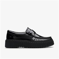 Clarks Womens Torhill Mocc Black Patent Loafers,Slip Ons Leather Casual