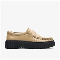 Clarks Womens Torhill Mocc Beige Patent Loafers,Slip Ons Leather Casual