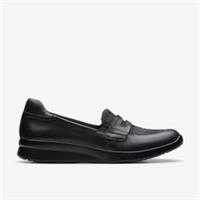 Clarks Womens Ellowyn Penny Black Leather Loafers,Slip Ons Leather Casual