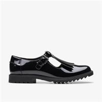 Clarks Womens Griffin Mia 2 Black Patent T Bar Shoes Patent Casual
