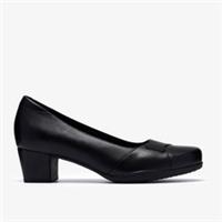 Clarks Womens Rosalyn Belle Black Leather Court Shoes,Heels Leather Smart