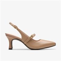 Clarks Womens Kataleyna Ruby Warm Beige Leather Heels,Sling Back Leather Smart