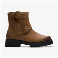 Clarks Womens Ledwick Haley Dark Sand Oily Ankle Boots Leather Casual