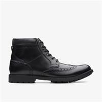 Clarks Mens Curington Rise Black Smooth Leather Ankle Boots,Lace Up Leather