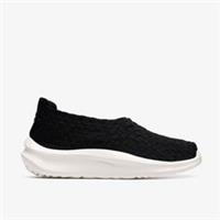Clarks Womens Solevana Weave Black Slip Ons Textile Sports