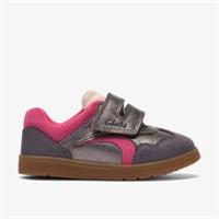 Clarks Girls Disco Vibe Toddler Pewter Leather Trainers Leather Casual