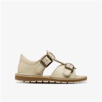 Clarks Girls Playsun Toddler Off White Leather Flat Sandals Leather Casual