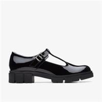 Clarks Womens Teala Bar Black Patent T Bar Shoes Leather Casual