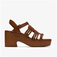 Clarks Womens Nerisa May Tan Leather Heeled Sandals Leather Casual