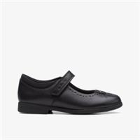 Clarks Girls Magic Step Bar Kid Black Leather Mary Jane,School Shoes Leather
