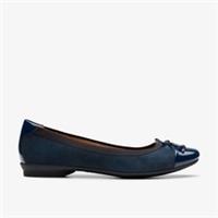 Clarks Womens Candra Glow Navy Combination Slip Ons,Ballet Pumps Leather Smart