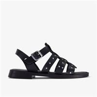 Clarks Womens Tenara Strap Black Flat Sandals Leather Casual
